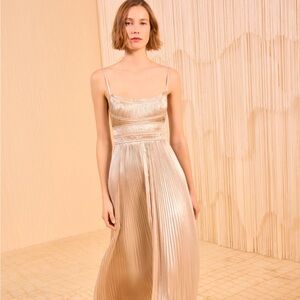 Lula Johnson Reine gown size 0 EUC Elegant Metallic Pleated Dress